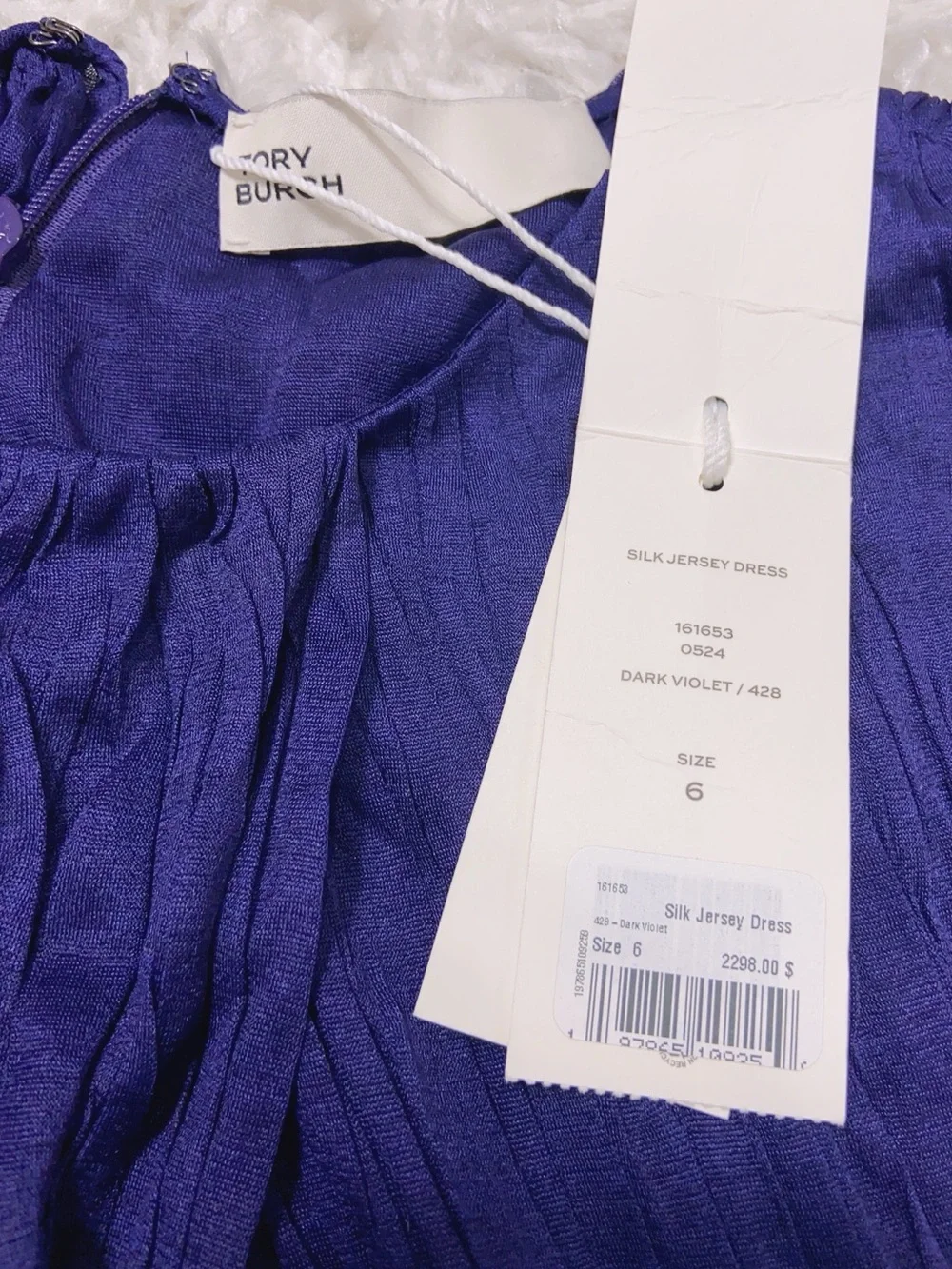 NWT $2298 Tory Burch One-sleeve Draped Silk-plissé Mini Dress In Purple